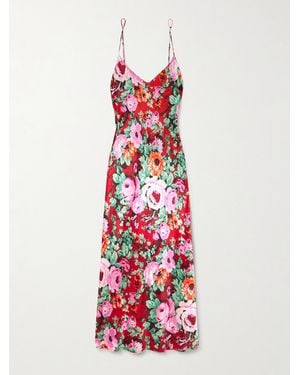 Olivia Von Halle Garbo Floral-Print Silk-Satin Nightdress - White