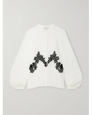Gabriela Hearst Yately Lace-Trimmed Silk-Chiffon Blouse - Natural