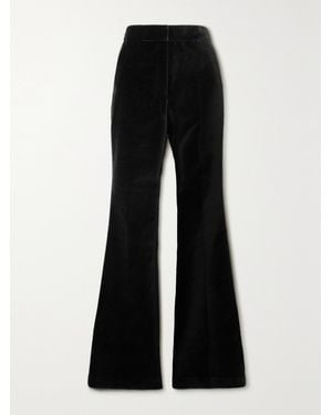 Rebecca Vallance Audrina Pleated Cotton-Blend Velvet Flared Pants - Black