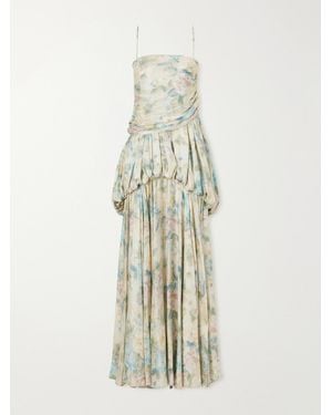 Zimmermann Clash Billow Cut-Out Floral-Print Silk-Satin Maxi Dress - White