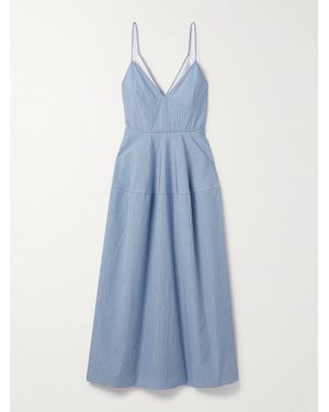 Co. Basque Striped Tton-Poplin Midi Dress - Blue
