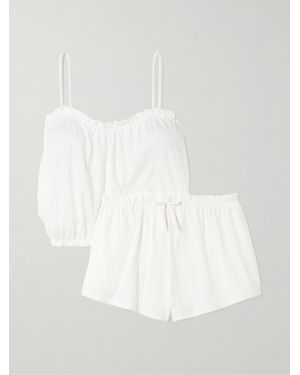 Skin Celeste Ruffled Organic Pima Cotton-Jersey Pajama Set - White