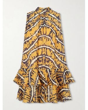 ALÉMAIS Ripple Tiered Printed Ramie Mini Dress - Metallic