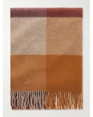 Johnstons of Elgin Fringed Checked Cashmere Scarf - Brown