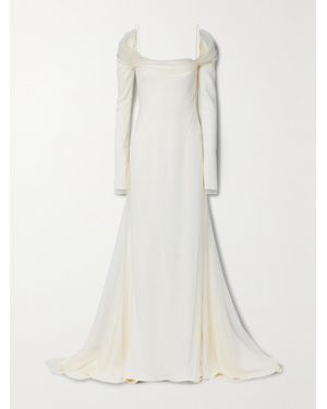 Danielle Frankel Leona Cold-Shoulder Cady And Tulle Gown - White