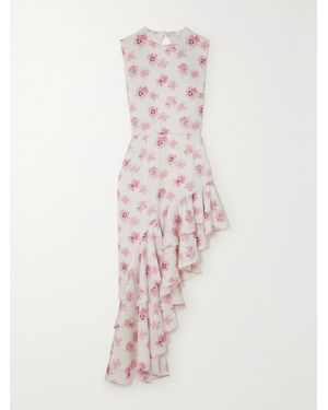 Les Rêveries Open-Back Asymmetric Floral-Print Satin Midi Dress - Pink