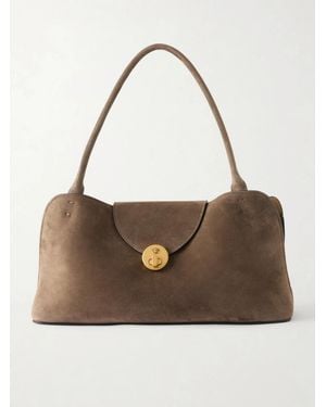 Versace Vivienne Logo-Embellished Suede Shoulder Bag - Brown