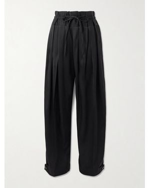 Jil Sander Pleated Satin-Twill Wide-Leg Pants - Black