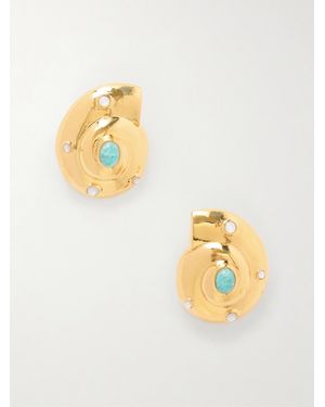 Lizzie Fortunato Nautilus-Plated Amazonite And Mother-Of-Pearl Earrings - Metallic
