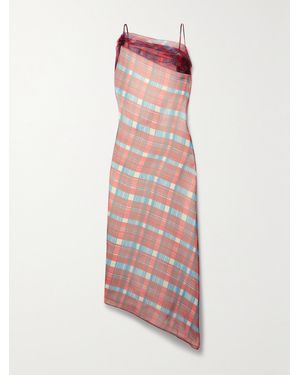 Ferragamo Gathered Checked Organza Midi Dress - Pink