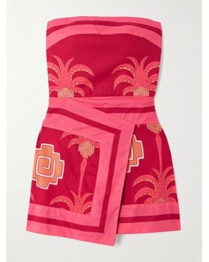 Johanna Ortiz Raiz Ritual Strapless Wrap-Effect Printed Cotton-Poplin Mini Dress - Red
