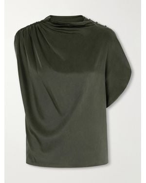 Twp Wish You Would Asymmetric Draped Silk-Blend Charmeuse Blouse - Green