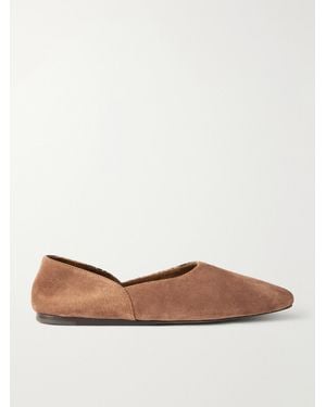 KHAITE Jane Suede And Snake-Effect Leather Moccasins - Brown