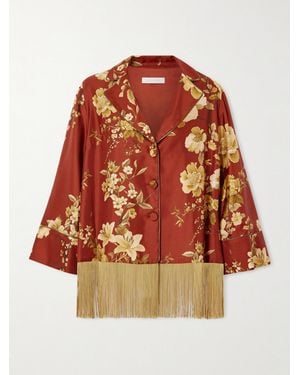 Borgo De Nor Calliope Fringed Floral-Print Silk-Twill Shirt - Red