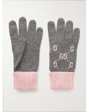 Gucci Jacquard-Knit Cashmere Gloves - Grey