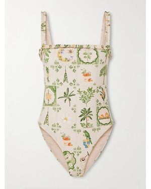 Agua Bendita Limón Wild Ruffled Printed Recycled Swimsuit - White