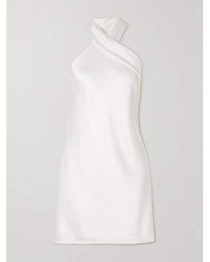 Galvan London Pandora Tie-Detailed Satin Halterneck Mini Dress - White