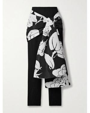 Carolina Herrera Draped Floral-Print Faille And Crepe Slim-Leg Trousers - White