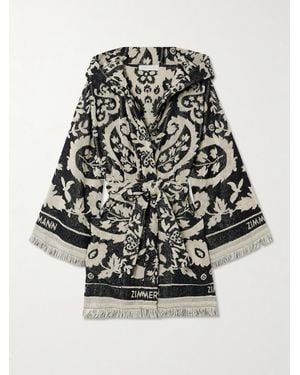 Zimmermann Wanderlust Hooded Fringed Cotton-Terry Jacquard Robe - Black