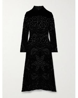 Ulla Johnson Helena Devoré-Velvet Midi Dress - Black