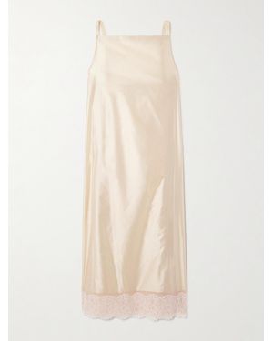 Carven Chantilly Lace-Trimmed Satin Midi Dress - Natural