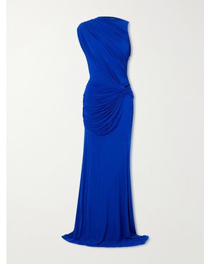 Alex Perry Asymmetric Gathered Stretch-Jersey Gown - Blue