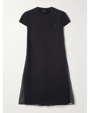 Moncler Appliquéd Cotton-Jersey And Pleated Shell Mini Dress - Black