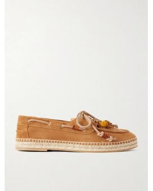 Aquazzura Embellished Suede Espadrille Loafers - Brown