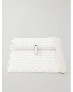 SAVETTE Symmetry Leather-Trimmed Woven Raffia Shoulder Bag - White