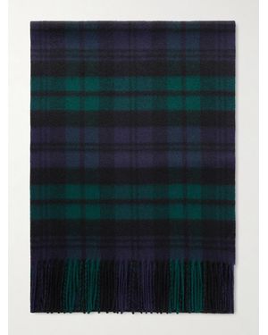 Johnstons of Elgin Fringed Checked Cashmere Scarf - Bleu