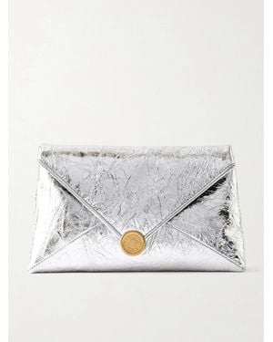 Dries Van Noten Metallic Crinkled-Leather Clutch - Gray