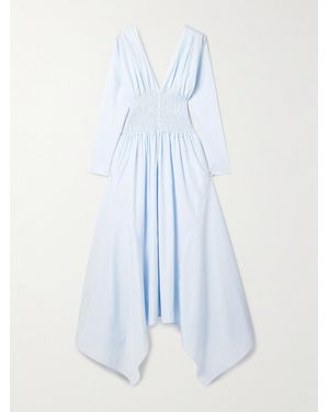 Salon 1884 Camicia Shirred Striped Cotton-Poplin Midi Dress - Blue