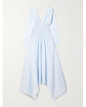 Salon 1884 Camicia Shirred Striped Cotton-Poplin Midi Dress - Blue