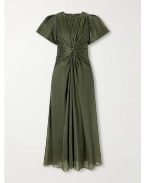 Aje. Movement Gathered Lyocell And Linen-Blend Midi Dress - Green