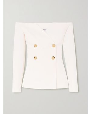 Safiyaa Off-The-Shoulder Double-Breasted Crepe Top - White
