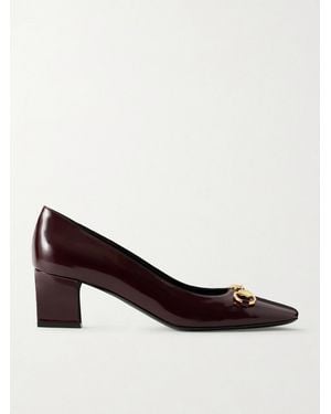 Gucci Signora Horsebit-Embellished Glossed-Leather Court Shoes - Brown