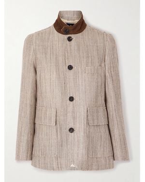 Loro Piana Suede-Trimmed Silk And Linen-Blend Jacket - Natural