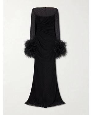 Gucci Layered Lace And Feather-Trimmed Crepe De Chine Maxi Dress - Black