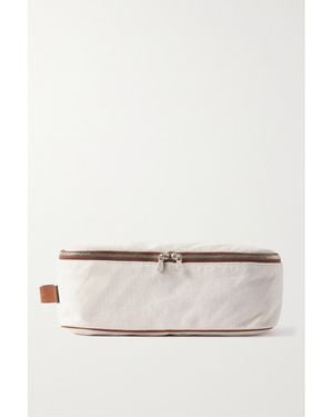 Brunello Cucinelli Leather-Trimmed Cotton And Linen-Blend Canvas Shoe Cube - Natural