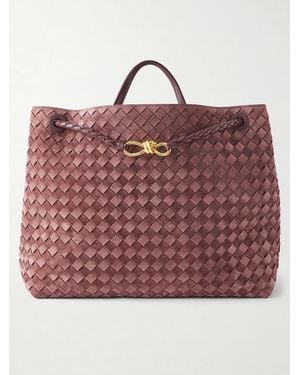 Bottega Veneta Andiamo Large Intrecciato Leather-Trimmed Suede Tote - Red