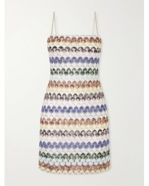 Missoni Striped Metallic Crochet-Knit Mini Dress - White