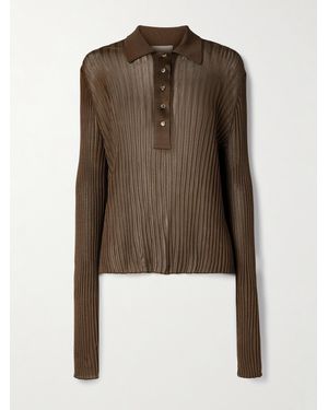 KHAITE Vin Ribbed-Knit Polo Shirt - Brown