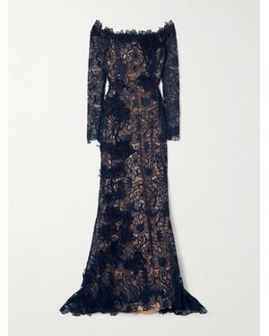 Oscar de la Renta Off-The-Shoulder Appliquéd Guipure Lace Gown - Blue