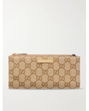 Gucci Leather-Trimmed Coated Canvas-Jacquard Wallet - Natural