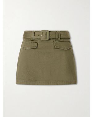 Self-Portrait Belted Denim Mini Skirt - Green