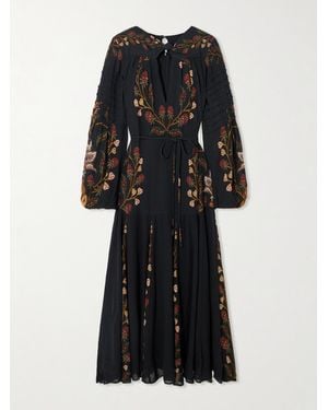 FARM Rio Berry Garden Belted Floral-Print Crepe De Chine Midi Dress - Black