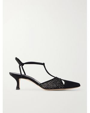 Manolo Blahnik Turgimolda 50 Flocked Mesh And Satin Pumps - Black
