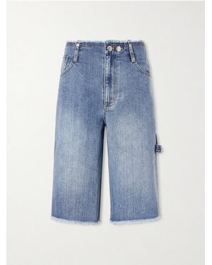 Tibi Mid-Rise Denim Straight-Leg Shorts - Blue