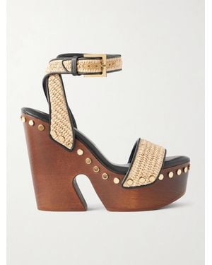 Givenchy Studded Raffia Wedge Sandals - Natural