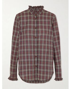 Nili Lotan Elio Ruffle-Trimmed Checked Cotton Shirt - Brown